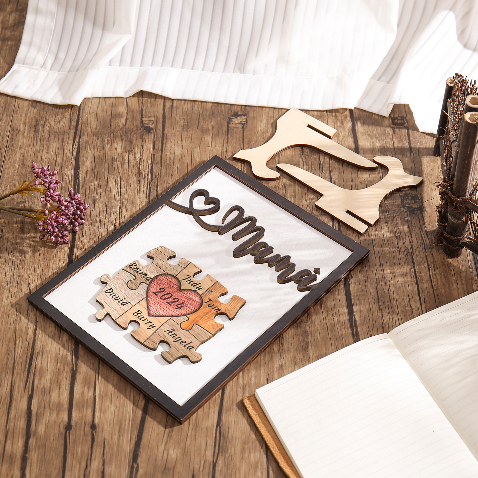 A mi mamá-Adorno 2-6 nombres y año personalizados decoración de madera rompecabezas-Jessemade ES