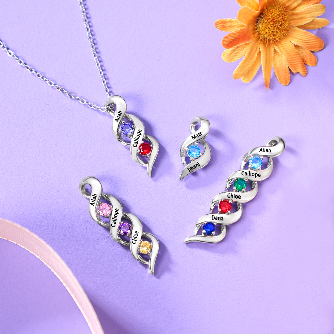 Collar DNA 1-10 Nombres y Piedras de Nacimiento Personalizados-Jessemade ES