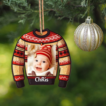 Navidad-Bebé Ornamento Navideño 1 nombre y foto personalizados en forma de suéter