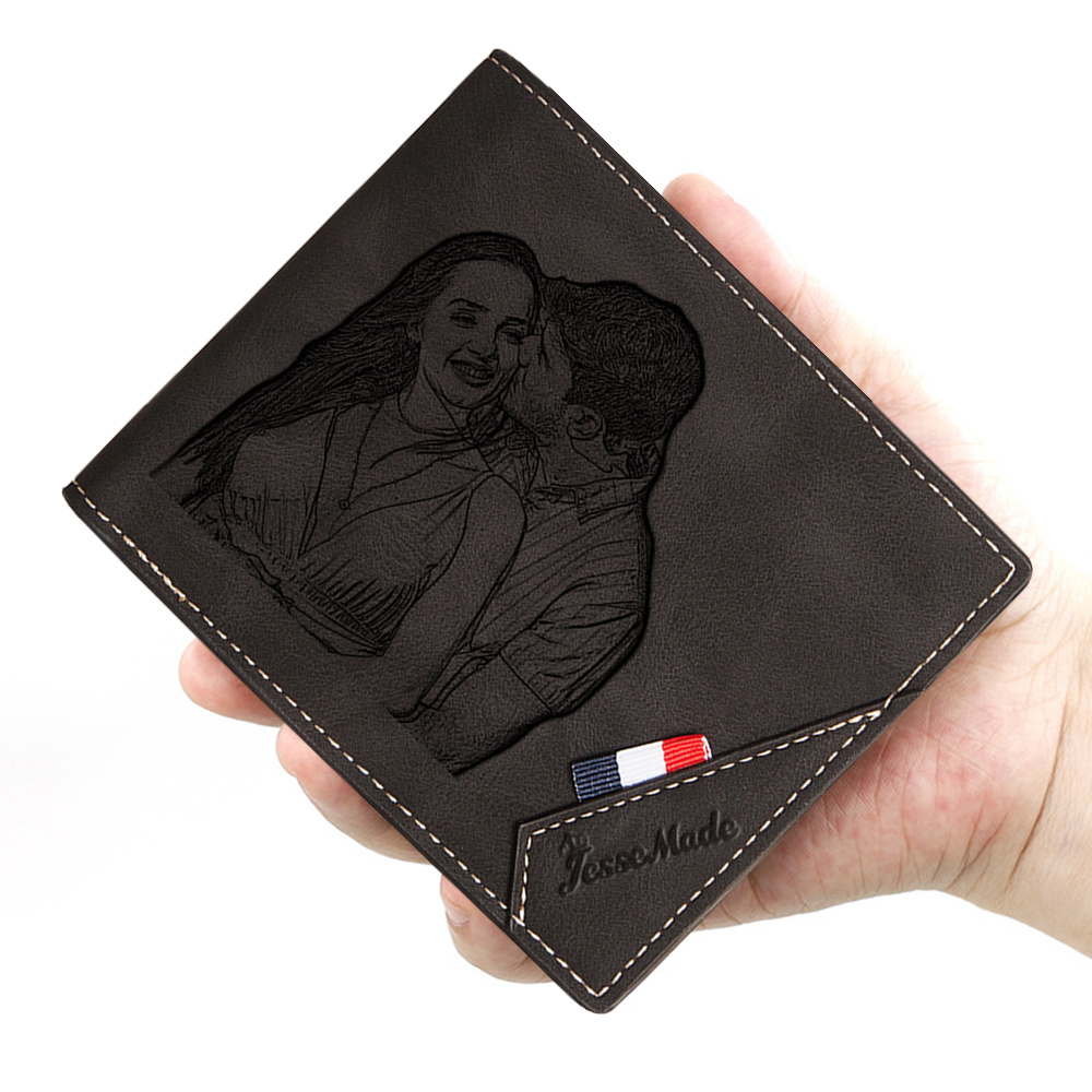 Cartera, billetera personalizada con 1 foto, 1 nombre y 1 letra monedero para hombre-Jessemade ES