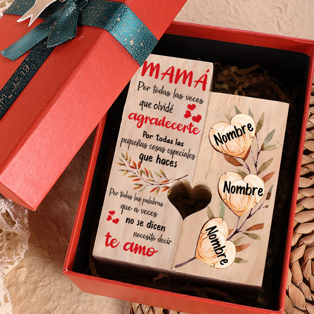A mi madre-Candelero de madera de dos piezas sin candela 3 nombres personalizados
