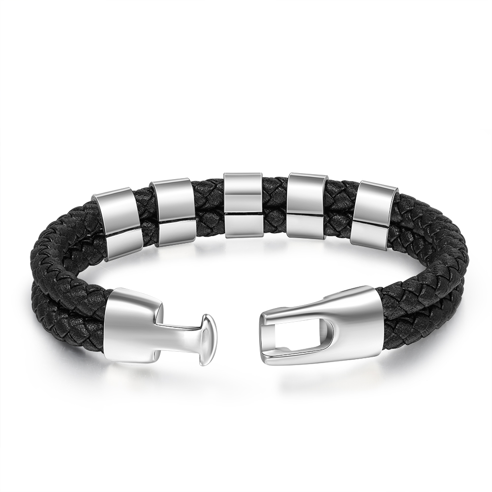 A mi papá-Pulsera de cuero trenzado Pulsera de hombre con 5 aros personalizados con 5 nombres-Jessemade ES