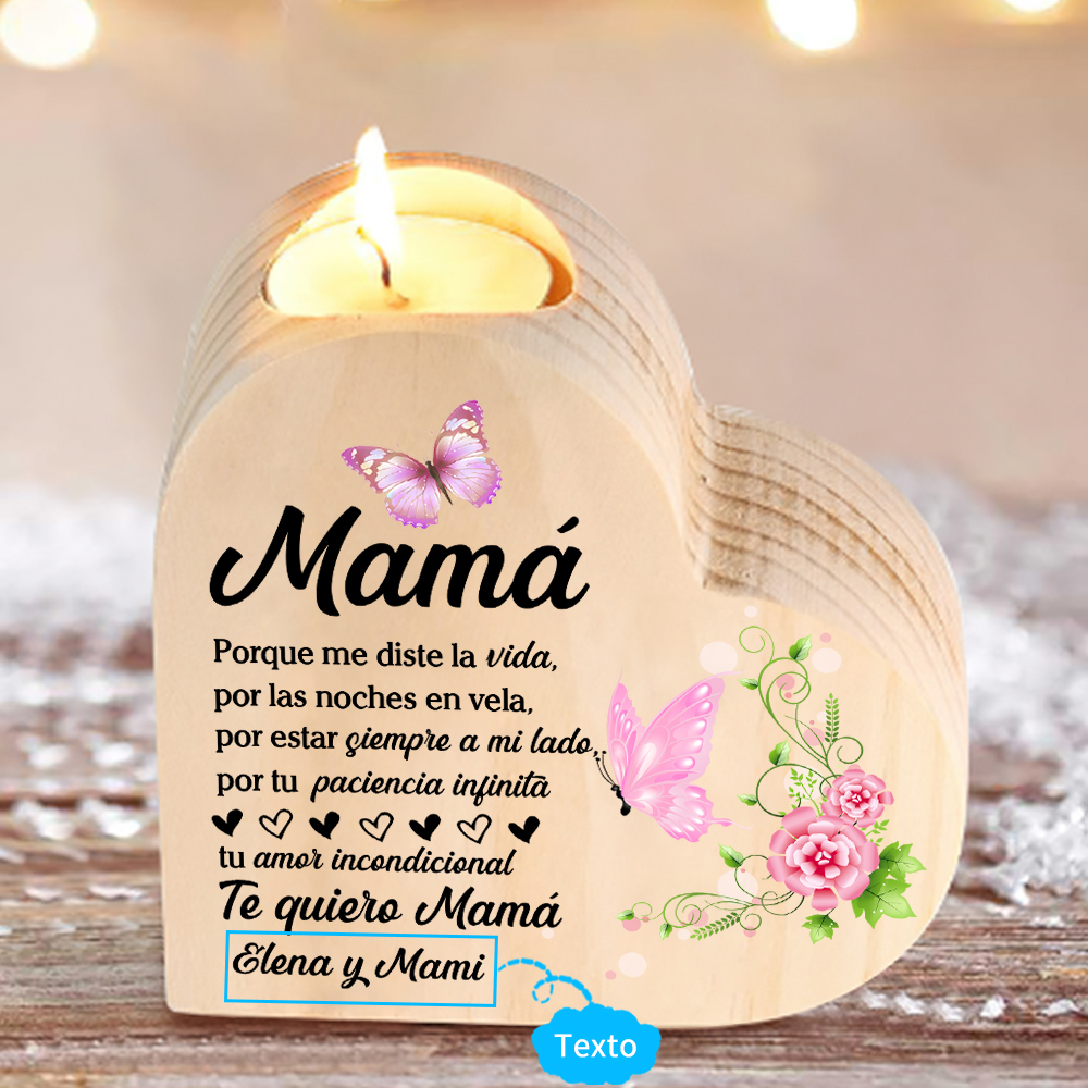 A mi mamá-Candelero con texto personalizado en forma de corazón de madera sin candela-Jessemade ES