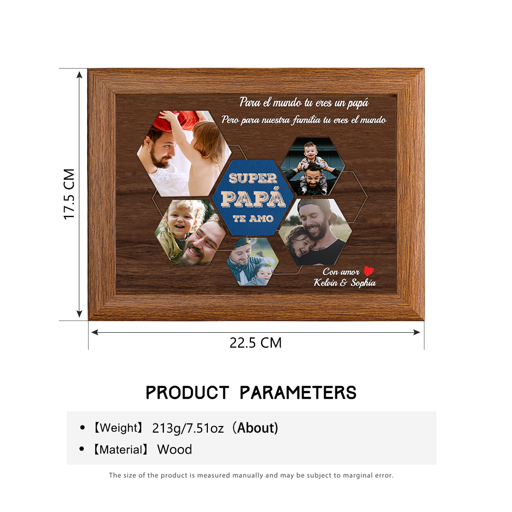A mi papá - Marco de madera 1 texto y 5 fotos personalizados-Jessemade ES