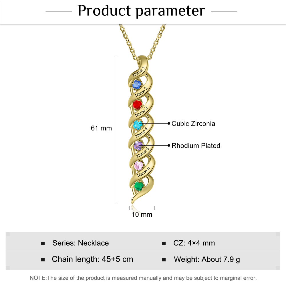 Collar de DNA 2-7 nombres y piedras personalizados-Jessemade ES