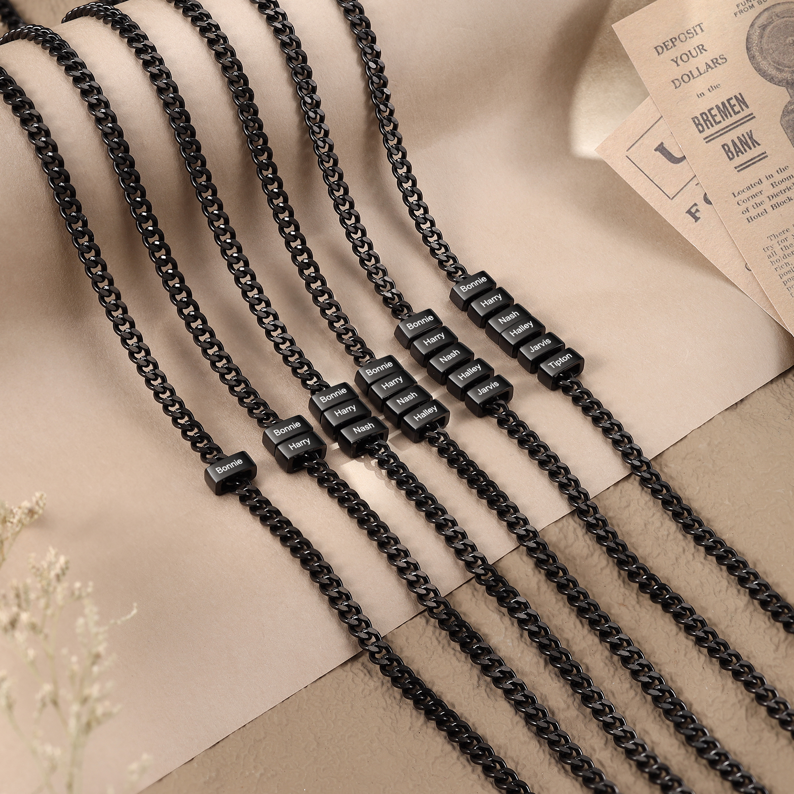 Collar de eslabones cubanos personalizado para hombre con 1 a 6 nombres