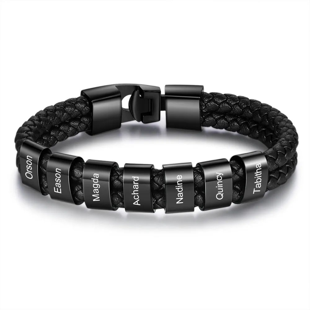 A MI PAPÁ-Pulsera de cuero trenzado 1-7 aros con 1-7 nombres personalizados pulsera de hombre 
