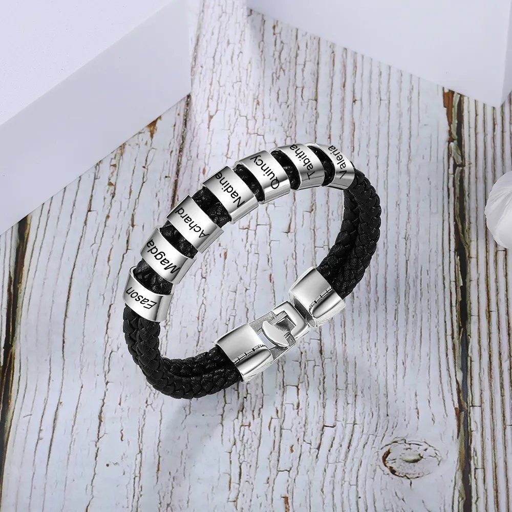 A MI PAPÁ-Pulsera de cuero trenzado 1-7 aros con 1-7 nombres personalizados pulsera de hombre 