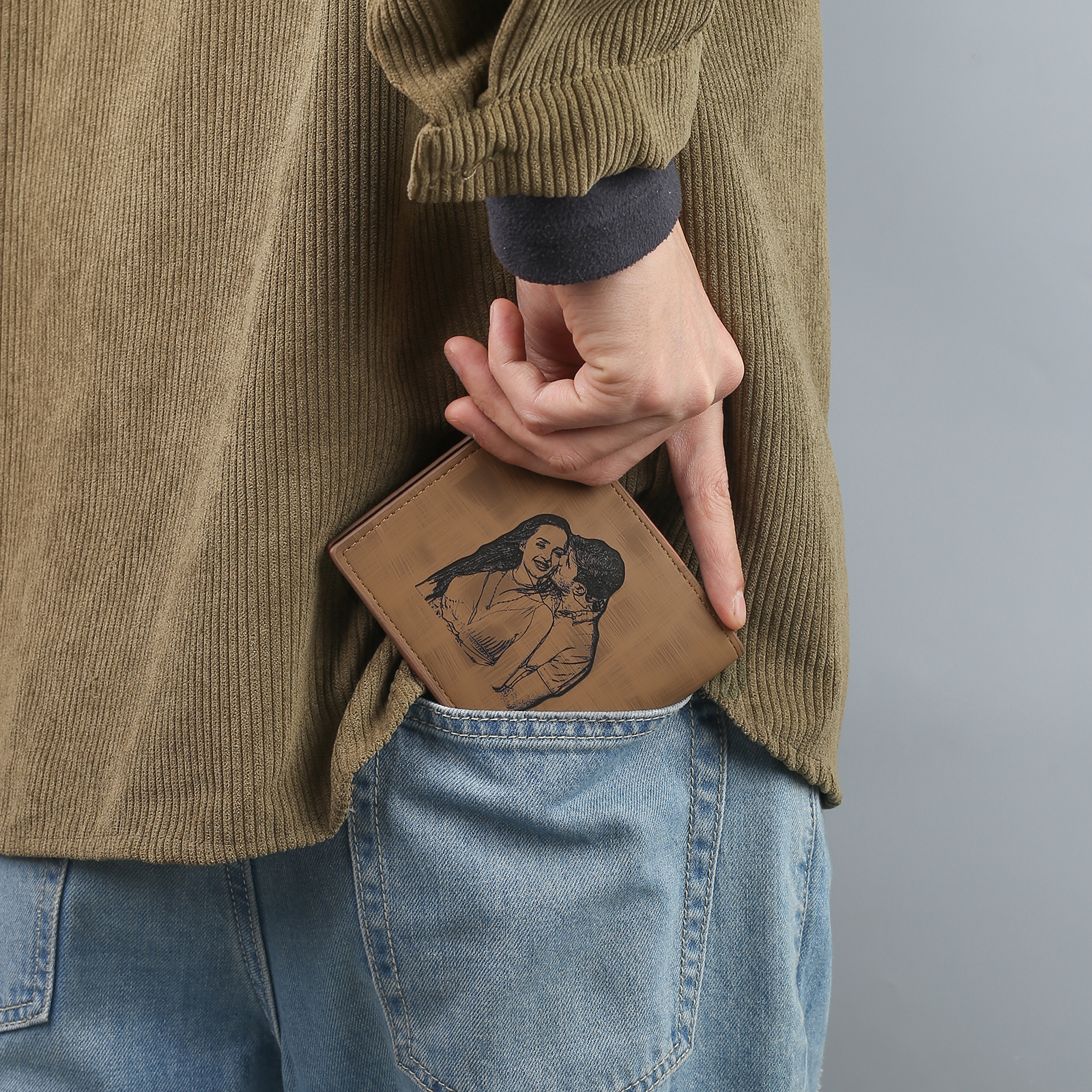 Cartera, billetera personalizada con 1 foto, 1 nombre y 1 letra monedero para hombre-Jessemade ES