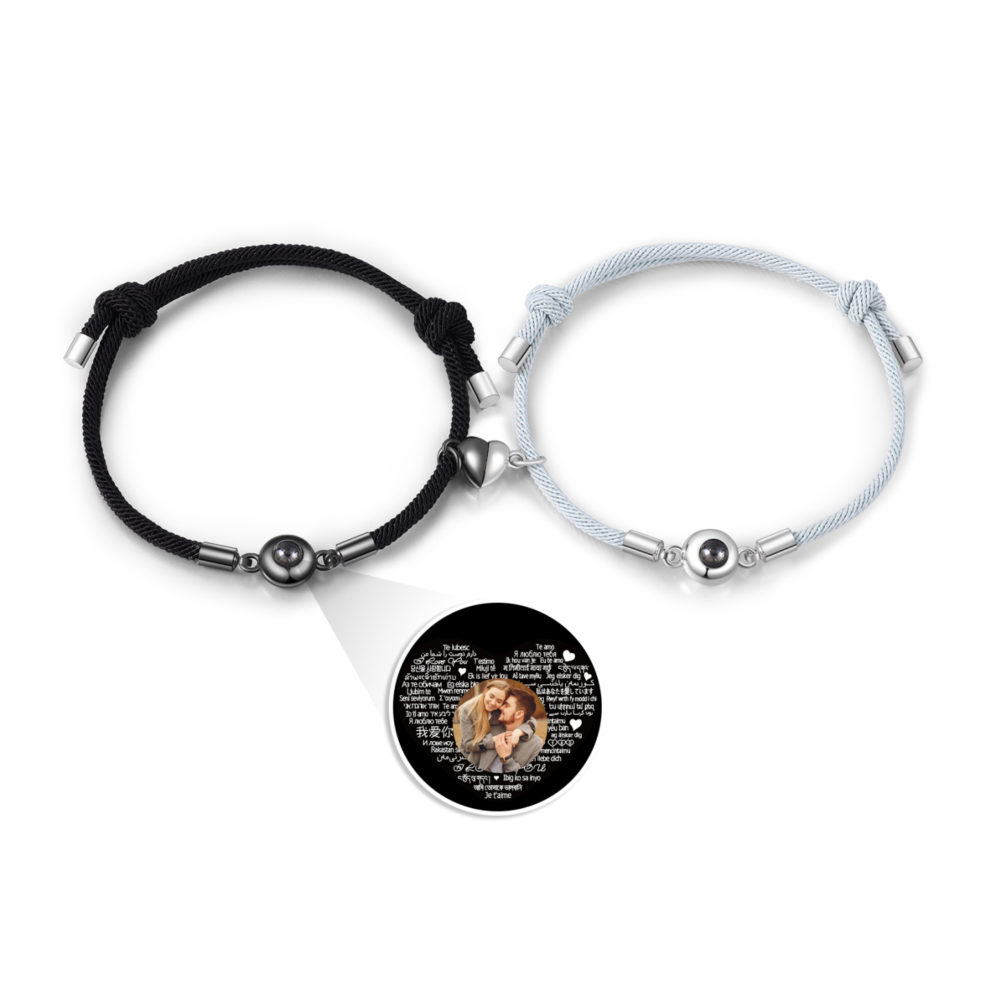 Pulsera para pareja con proyección de foto con dije de corazón magnético-Jessemade ES