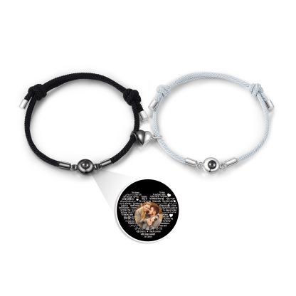 Pulsera para pareja con proyección de foto con dije de corazón magnético-Jessemade ES