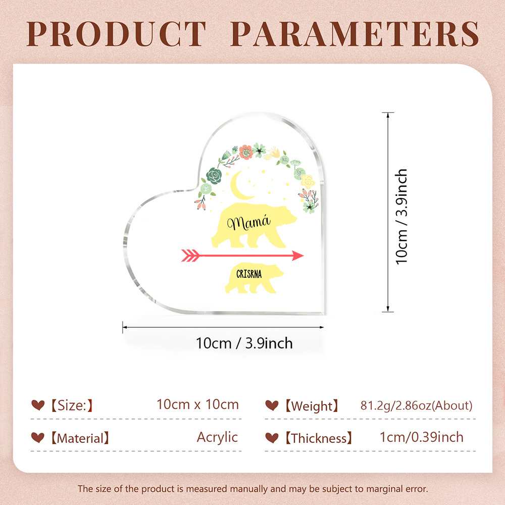 A mi mamá-Placa de acrílico en forma de corazón osos 1-6 nombres personalizados-Jessemade ES