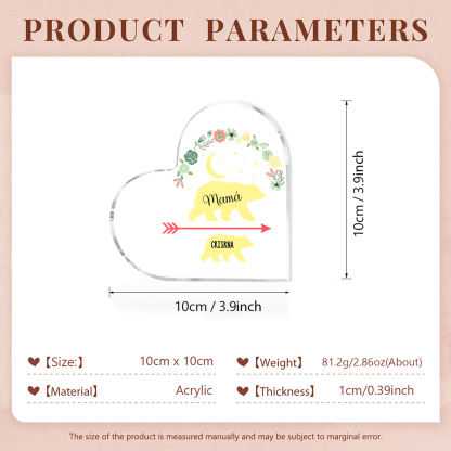A mi mamá-Placa de acrílico en forma de corazón osos 1-6 nombres personalizados-Jessemade ES