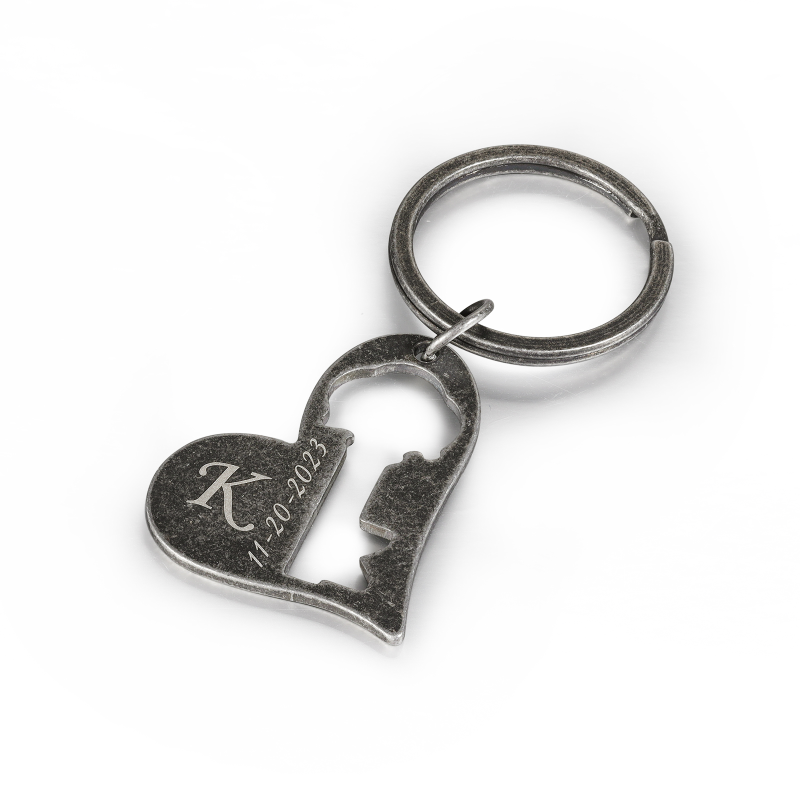Llavero para pareja corazón y llave personalizado con 2 letras y fecha-Jessemade ES