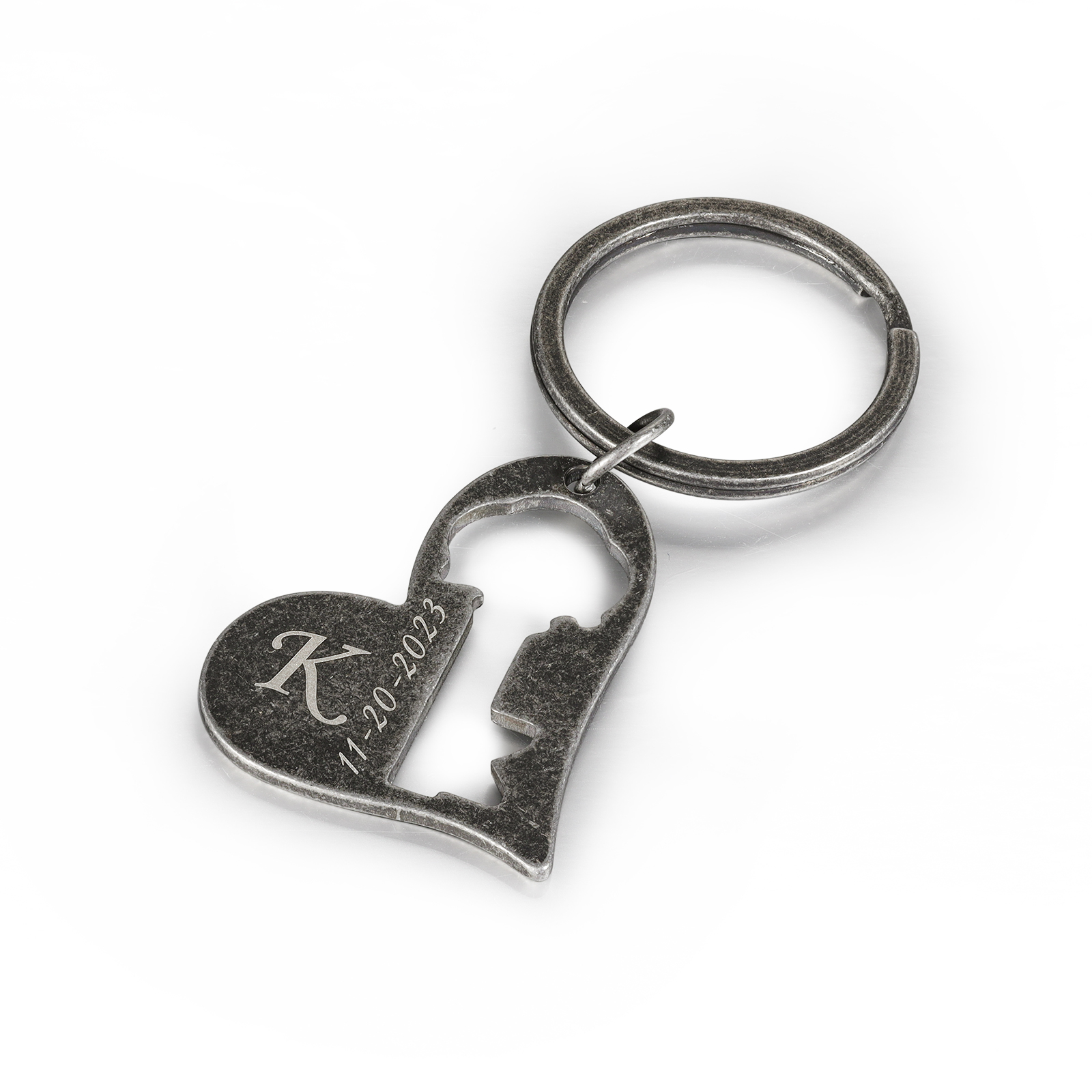 Llavero para pareja corazón y llave personalizado con 2 letras y fecha-Jessemade ES