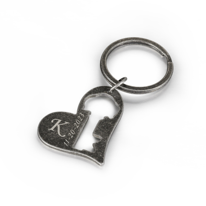 Llavero para pareja corazón y llave personalizado con 2 letras y fecha-Jessemade ES