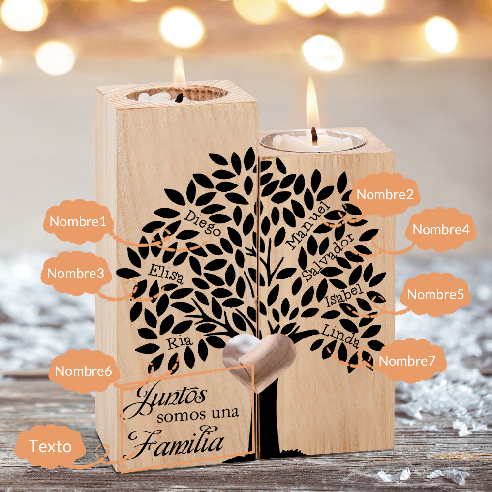 A la familia-Candelero de árbol de la vida de madera personalizado con 2-10 nombres y 1 texto sin vela-Jessemade ES