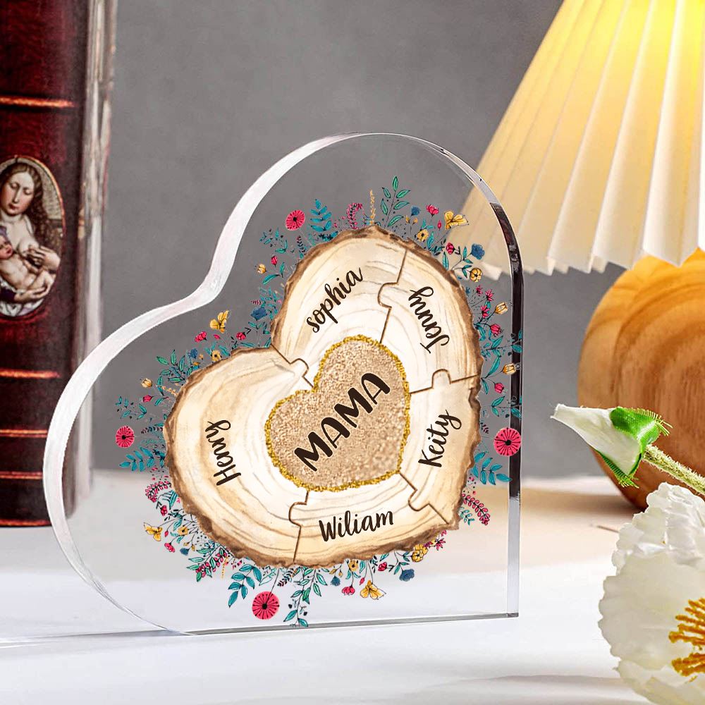 A mi mamá/abuela-Placa de acrílico "Corazones" en forma de corazón 6 nombres personalizados-Jessemade ES