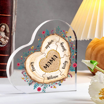 A mi mamá/abuela-Placa de acrílico "Corazones" en forma de corazón 6 nombres personalizados-Jessemade ES