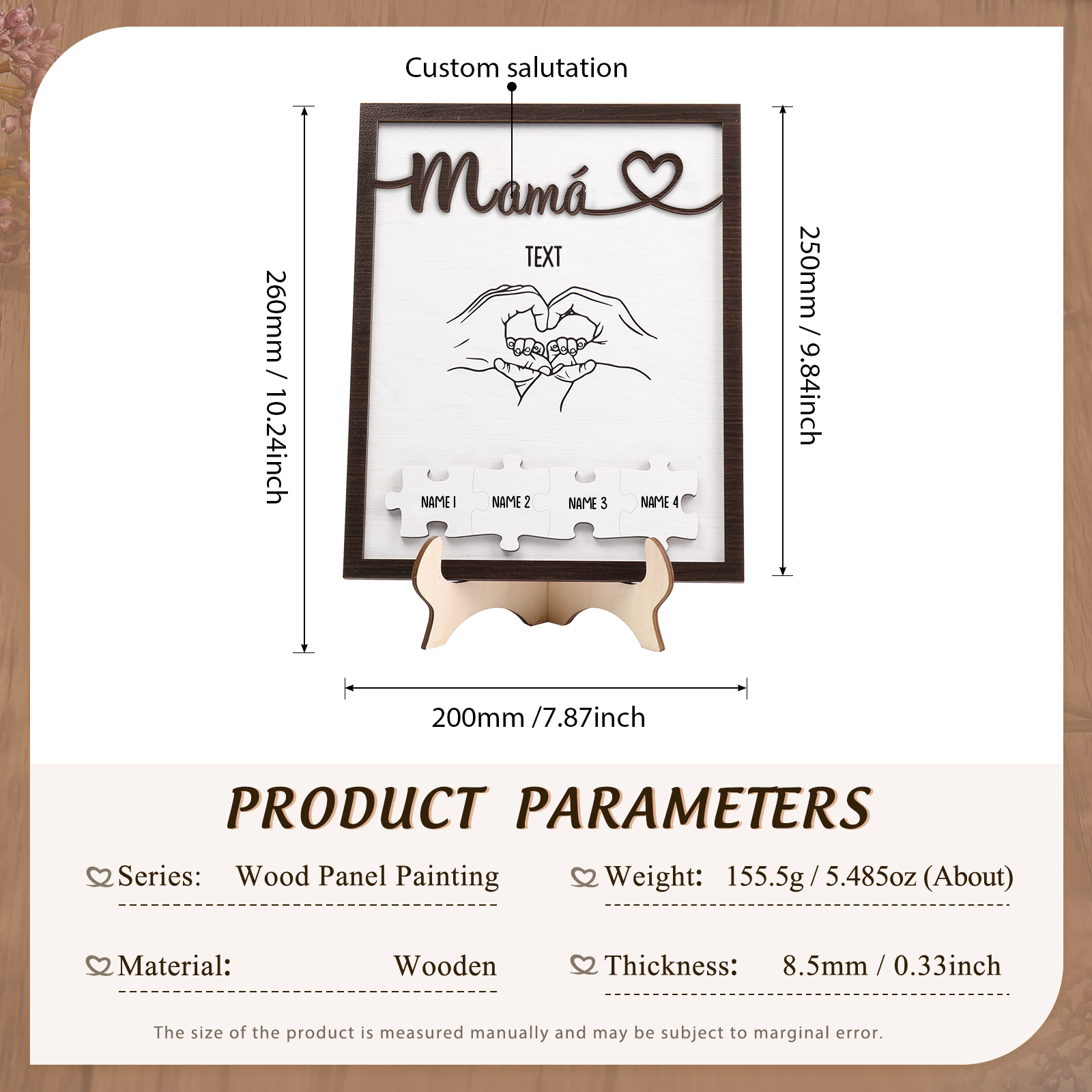 A mi mamá-Adorno 2-6 nombres y 1 texto personalizados decoración de madera rompecabezas-Jessemade ES