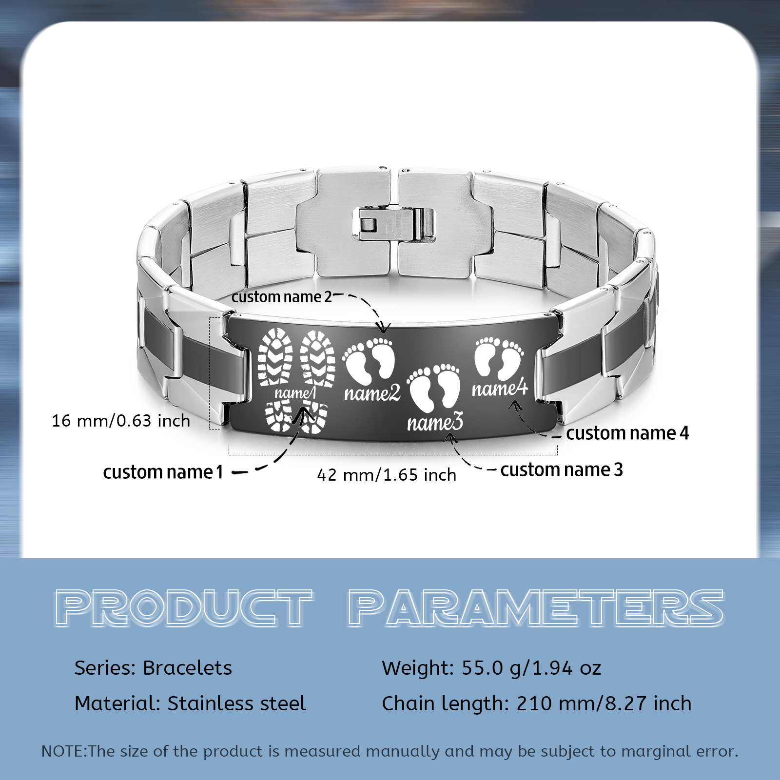 Pulsera 3-7 Nombres Personalizados de Cadena con Placa de Huellas