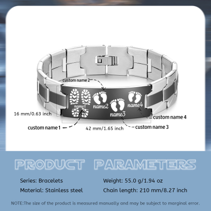 Pulsera 3-7 Nombres Personalizados de Cadena con Placa de Huellas