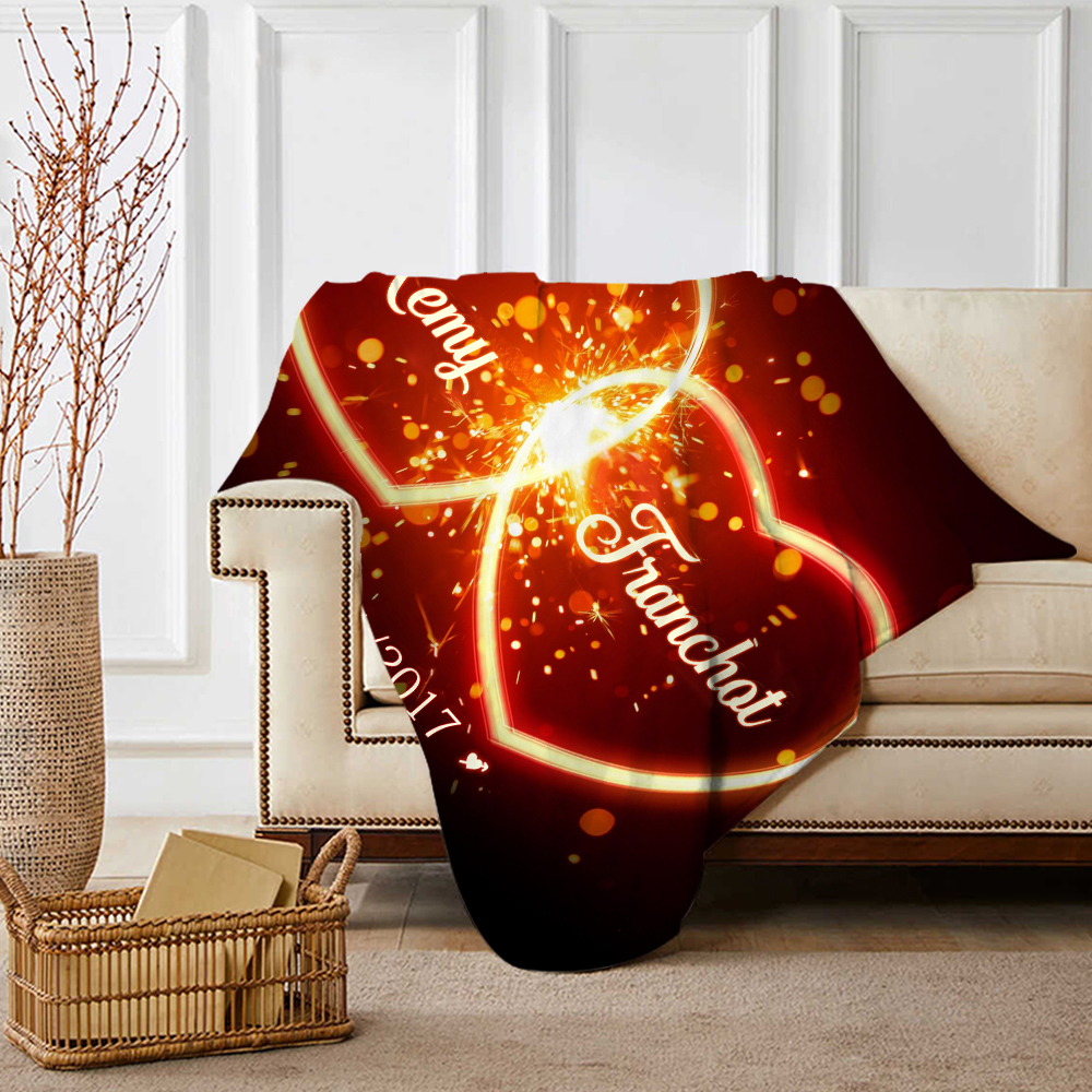 Pareja-Manta de buen calidad de corazón con corazón personalizada con nombres y fecha-Jessemade ES