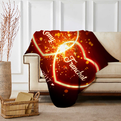 Pareja-Manta de buen calidad de corazón con corazón personalizada con nombres y fecha-Jessemade ES