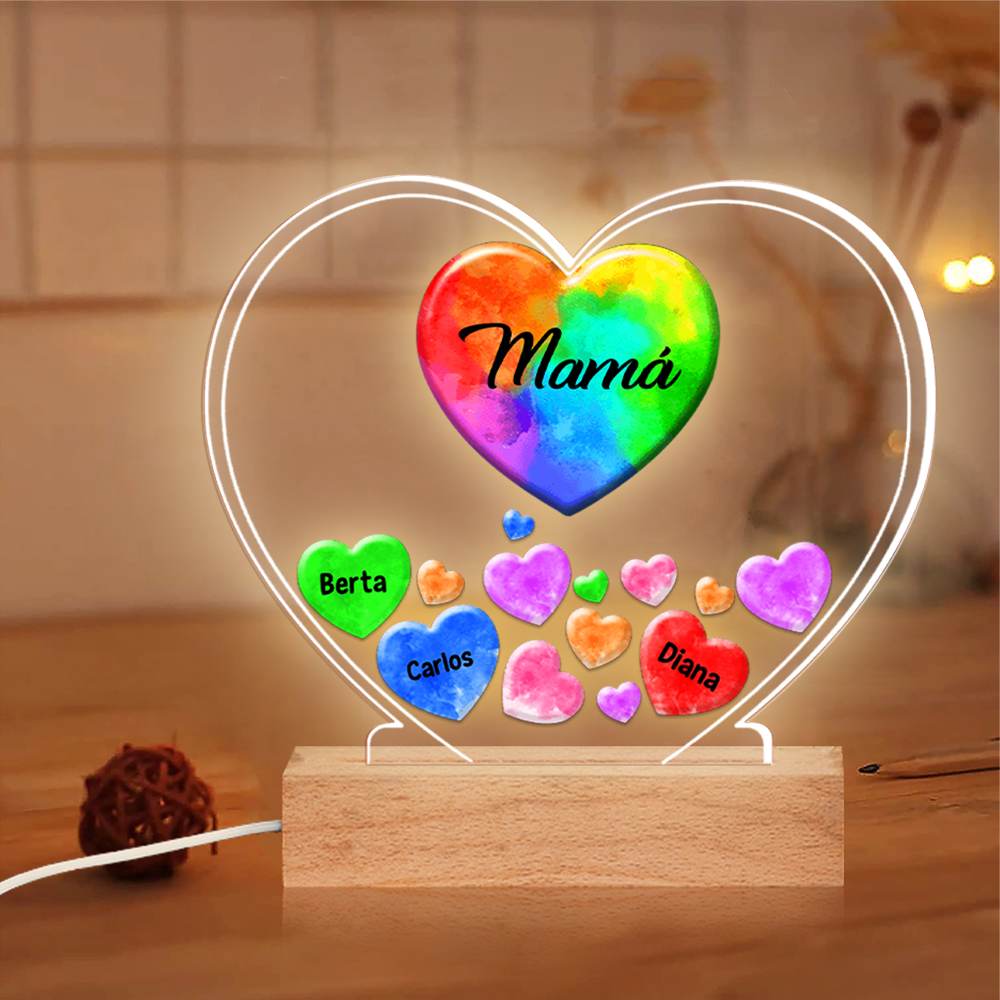 A mi mamá/abuela-Lámpara 3D Ilusión Luz de Noche Personalizada con 1-14 Nombres y 1 Texto-Jessemade ES