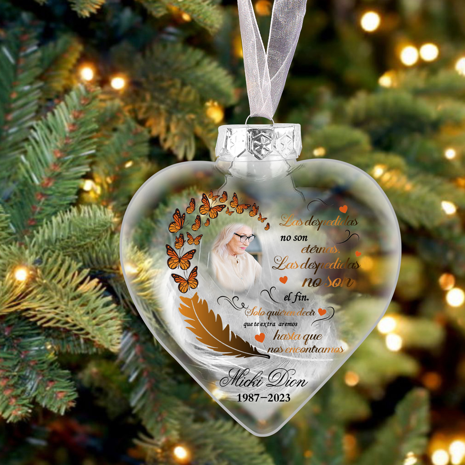 Bola navideña conmemorativa Adorno de Navidad 1 nombre, 1 foto y años personalizados con pluma -Jessemade ES