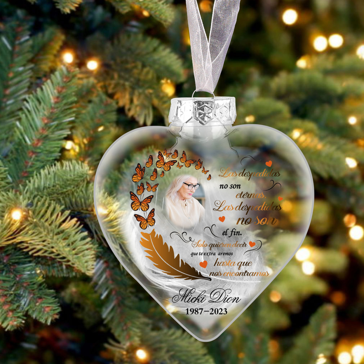 Bola navideña conmemorativa Adorno de Navidad 1 nombre, 1 foto y años personalizados con pluma -Jessemade ES