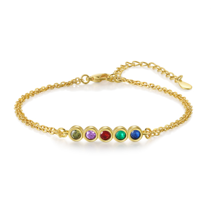 Pulsera 1-6 piedras de nacimiento personalizadas doble cadena-Jessemade ES