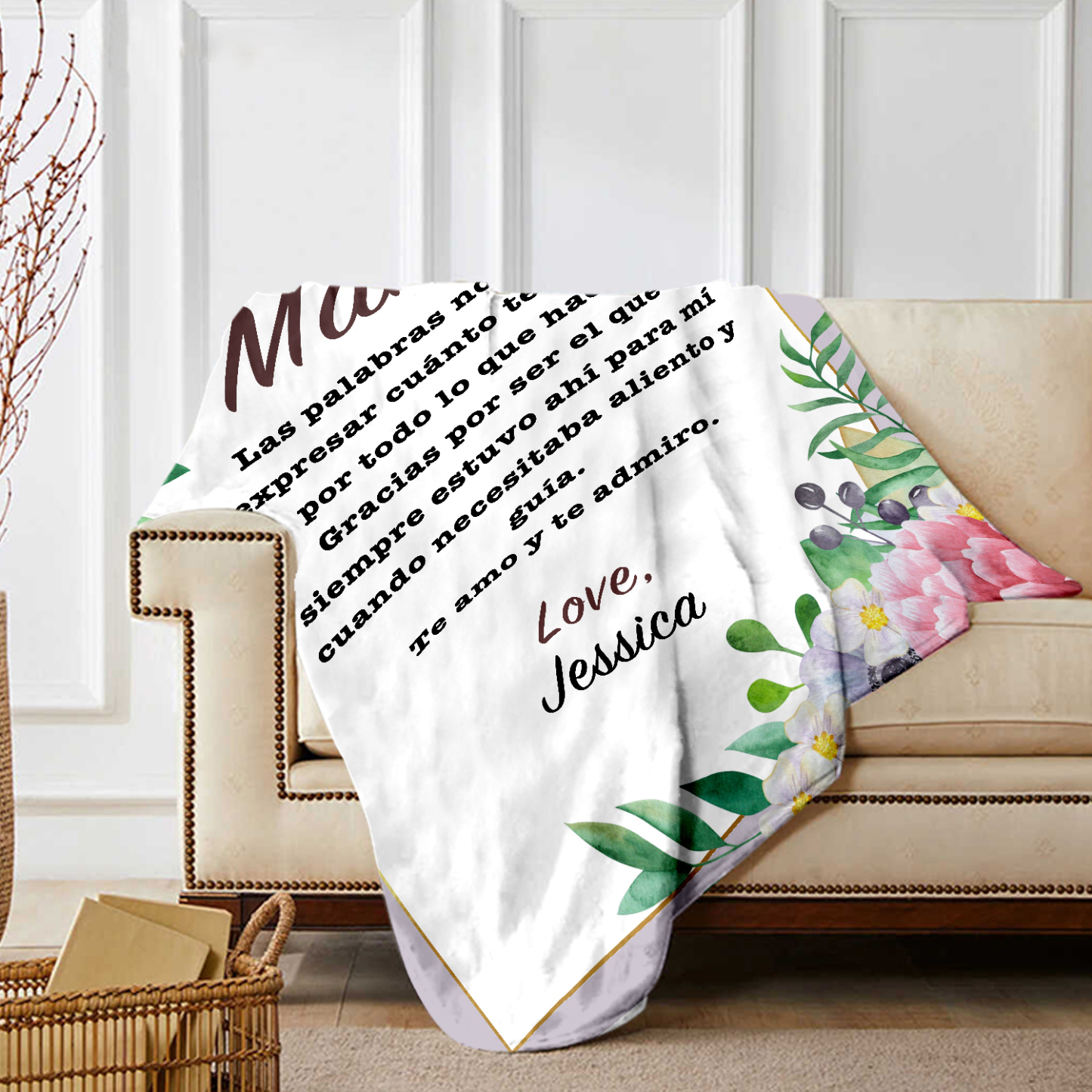 A mi mamá-Manta de buen calidad con frase amoroso y personalizada con 1 nombre-Jessemade ES