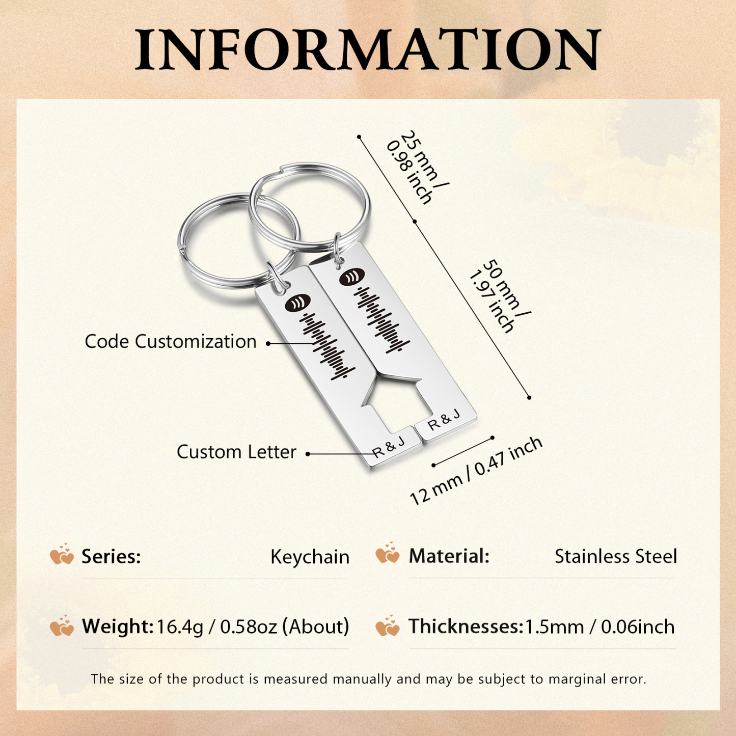 Llavero con casa encajada para pareja código de Spotify 2 letras personalizadas-Jessemade ES