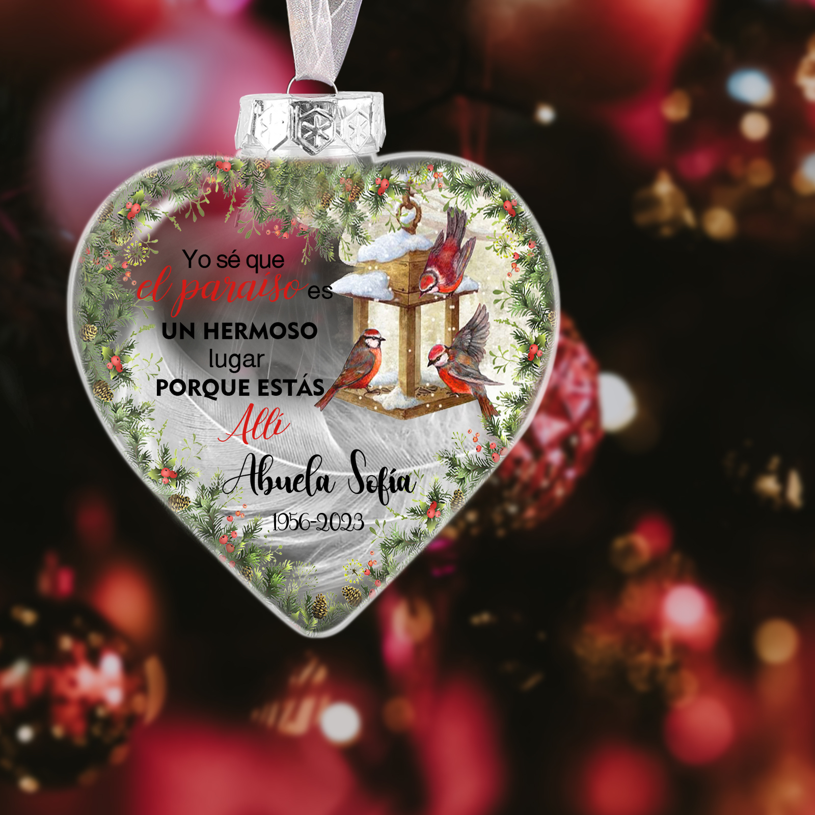 Bola navideña conmemorativa Adorno de Navidad 2 textos personalizados con pluma -Jessemade ES