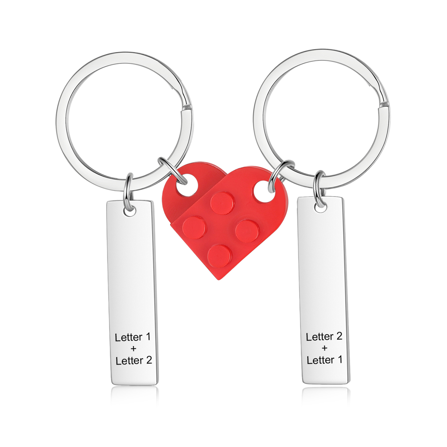 Llavero con piezas de corazón para pareja 2 letras personalizadas-Jessemade ES