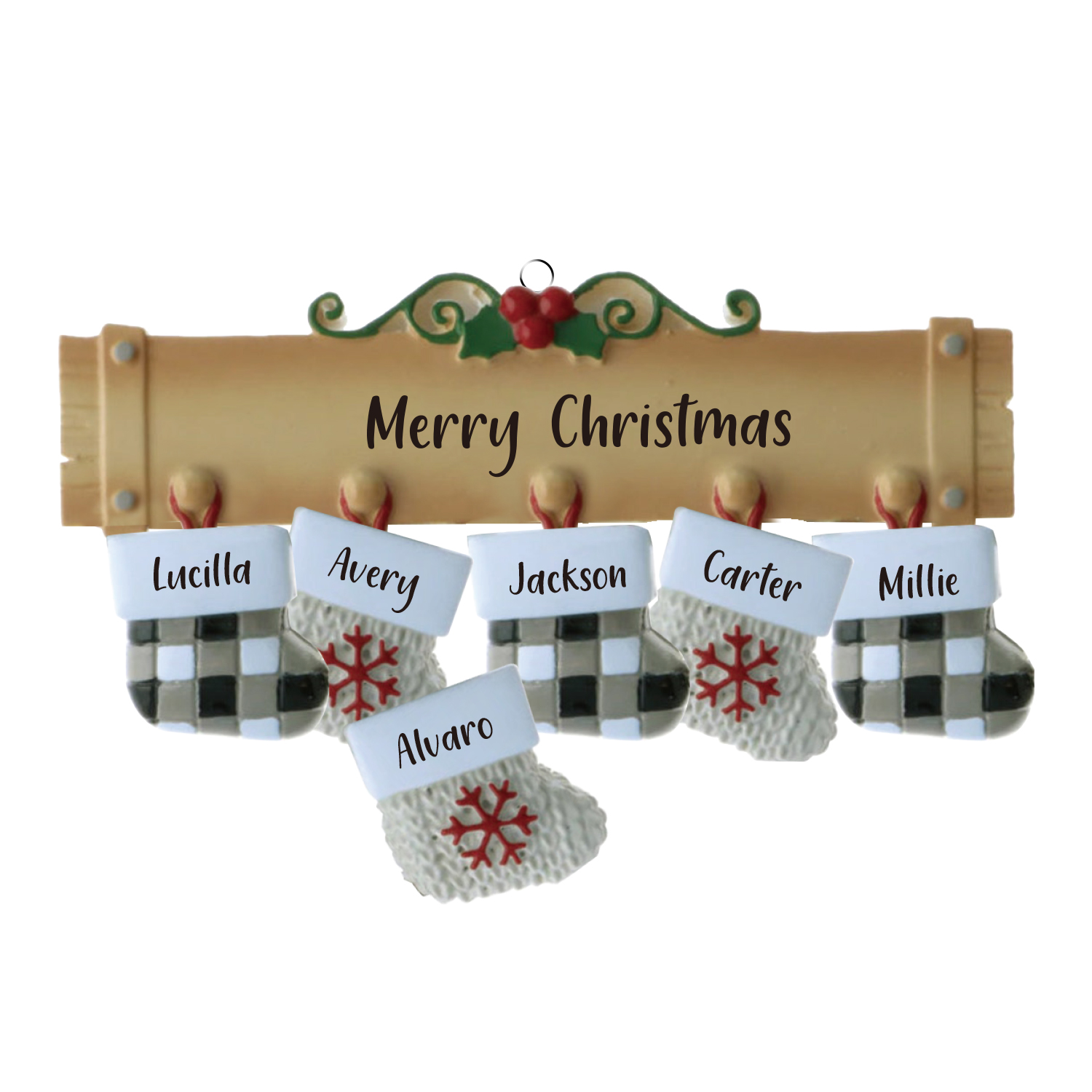 Navidad-Ornamento muñecos navideño de madera calcetines 6 nombres y 1 texto personalizados adorno del árbol-Jessemade ES