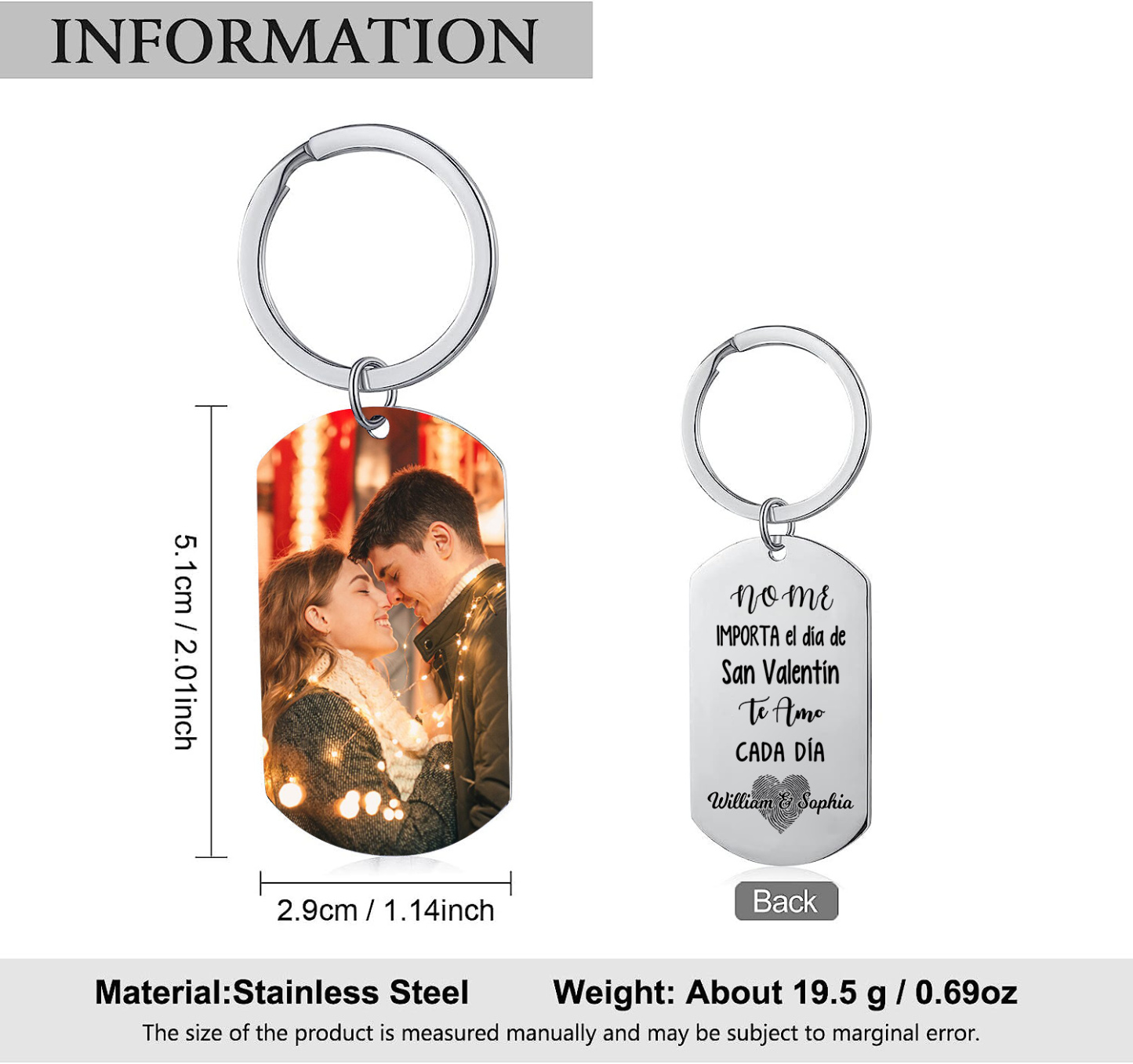 Llavero para pareja corazón de huellas personalizado con 2 nombres y foto | Jessemade