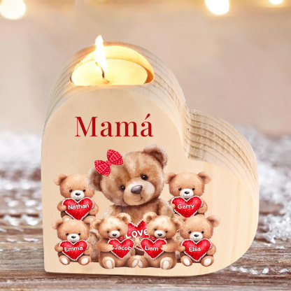 A mi mamá/abuela-Candelero osos 1-6 nombres y 1 texto personalizados en forma de corazón de madera sin candela-Jessemade ES