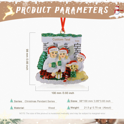 Navidad-Muñecos Ornamentos Navideños Familia con Perro 3-5 Nombres, Año y Texto Personalizados Adorno de Madera-Jessemade ES