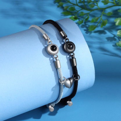 Pulsera para pareja con proyección de foto con dije de corazón magnético-Jessemade ES