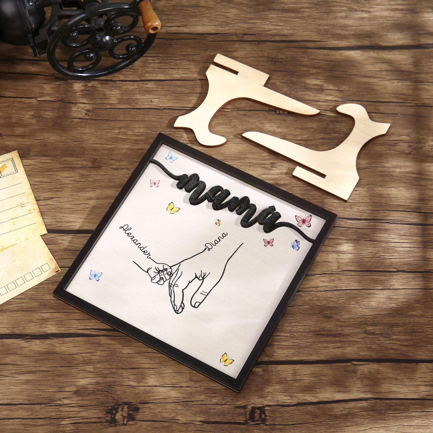 A mi mamá-Adorno 2-7 nombres personalizados decoración de madera mano con manitos-Jessemade ES