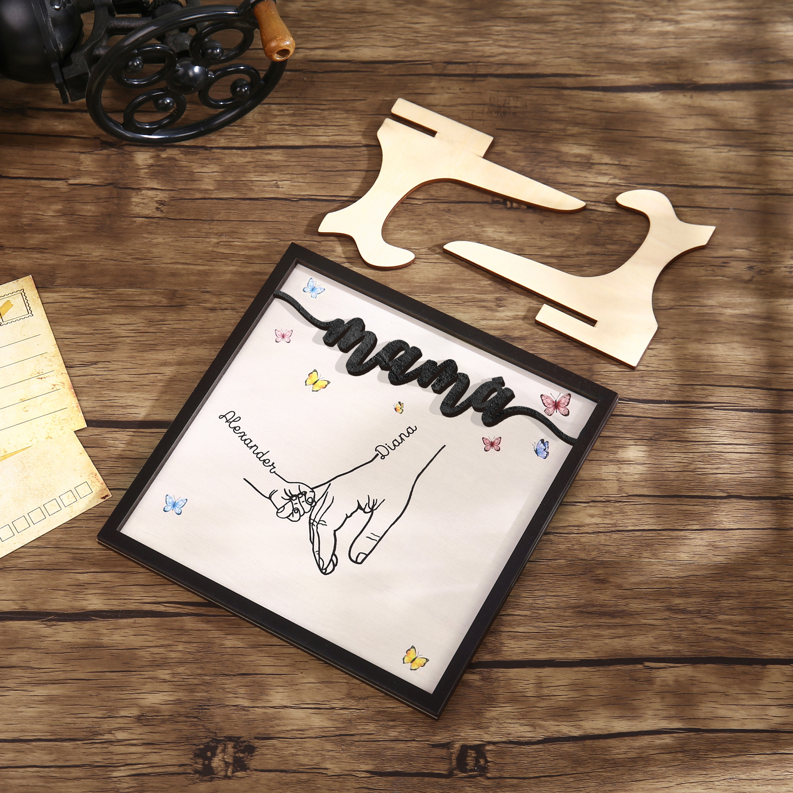 A mi mamá-Adorno 2-7 nombres personalizados decoración de madera mano con manitos-Jessemade ES