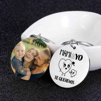 A mi papá-Llavero de placa redonda "MAMI&YO TE QUEREMOS" personalizado con 1 foto-Jessemade ES