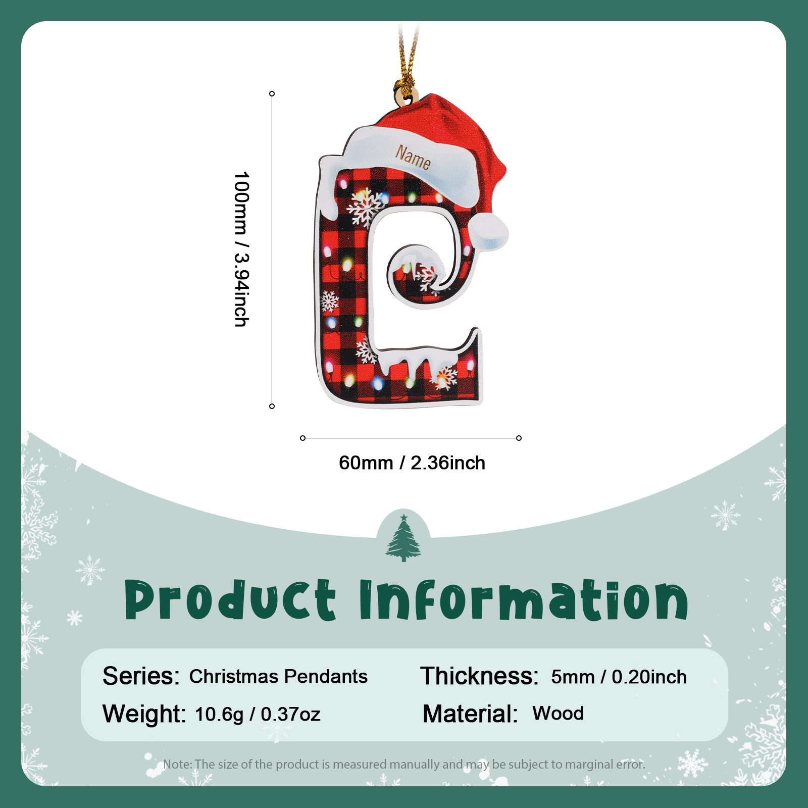 Navidad-Ornamentos Navideños de Madera Letra 1 Nombre Personalizado