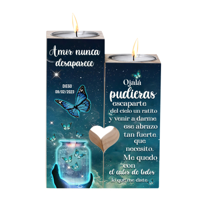 Candelero de dos piezas en memoria de ser querido de madera nombre y año personalizados sin vela-Jessemade ES