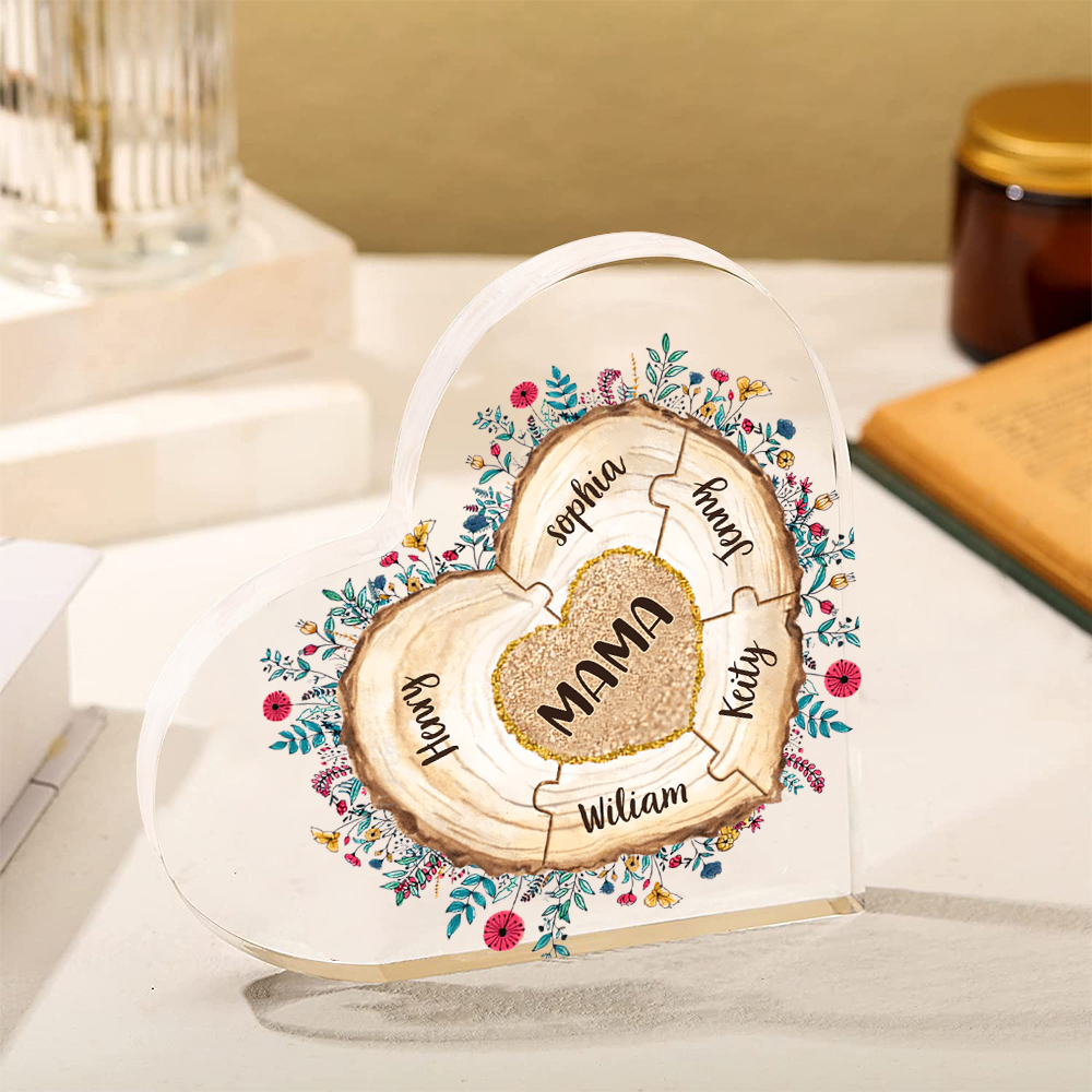 A mi mamá/abuela-Placa de acrílico "Corazones" en forma de corazón 6 nombres personalizados-Jessemade ES