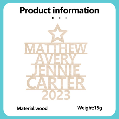 Navidad-Ornamento navideño de madera árbol de nombres con 4 nombres y año personalizados