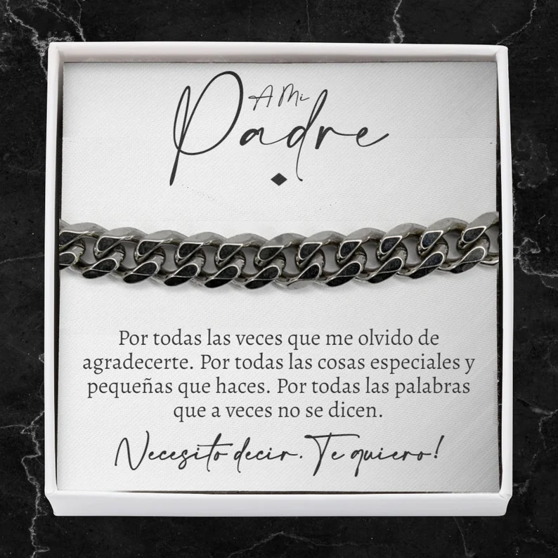 A mi Padre - Pulsera cubana de acero inoxidable con cadena curva para hombre | Jessemade ES