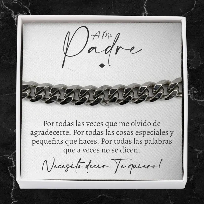 A mi Padre - Pulsera cubana de acero inoxidable con cadena curva para hombre | Jessemade ES